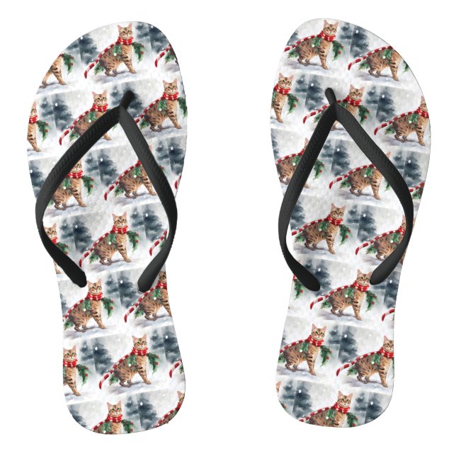 Tongs Chat Bengal dans Noël enneigé  (Semelle)