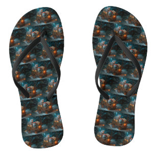 Tongs Chat Bleu Russe Sleigh Neigeux Décor Noël