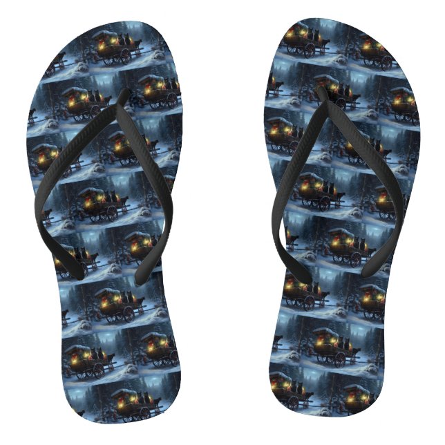 Tongs Chat noir Snowy Sleigh Ride Décor de Noël (Semelle)