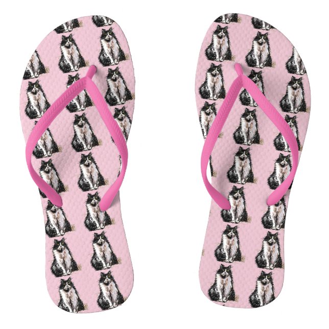 Tongs Chats en Tuxedo Noir et Blanc Cute Bleu Thongs (Semelle)