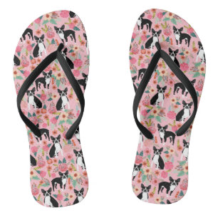 Tongs Chaussures florales de Boston Terrier - fleurs de