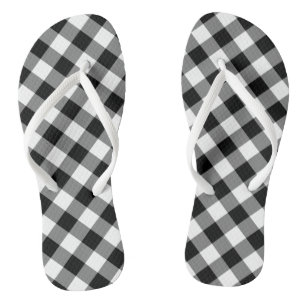 Tongs Chèques en diagonales en noir et blanc de grande t