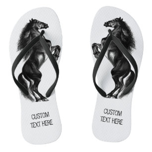 Tongs Cheval Sauvage Noir Droit - Dessin Noir & Blanc