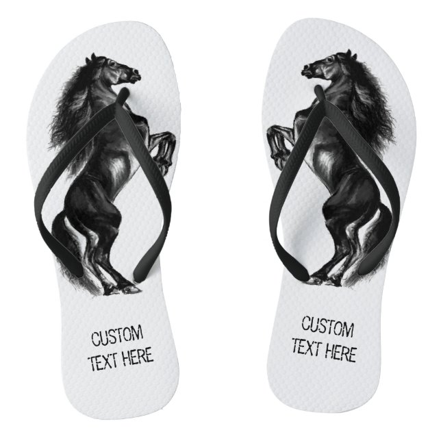 Tongs Cheval Sauvage Noir Droit - Dessin Noir et Blanc (Semelle)