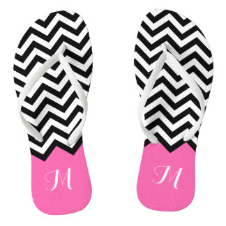 Tongs Chevron moderne Zigzag Monogramme Rose fille rose