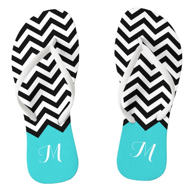 Tongs Chevron Zigzag Monogramme élégant Aqua Green (Semelle)