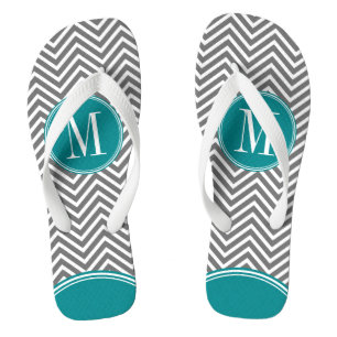 Tongs Chevrons gris et Turquoises avec Monogramme person