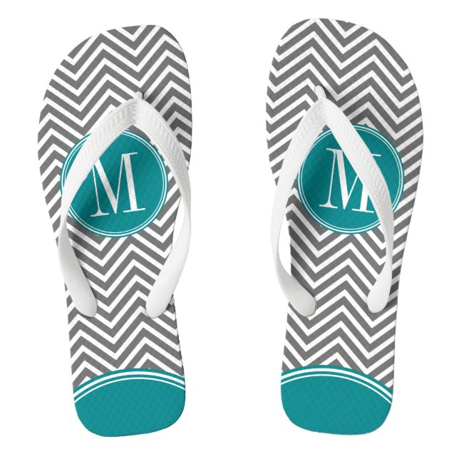 Tongs Chevrons gris et Turquoises avec Monogramme person (Semelle)