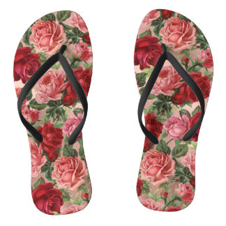 Tongs Chic Elegant Vintage Rose Rouge Roses Floral