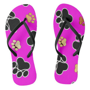 Tongs Chien canin noir et tan rose empreinte de patte