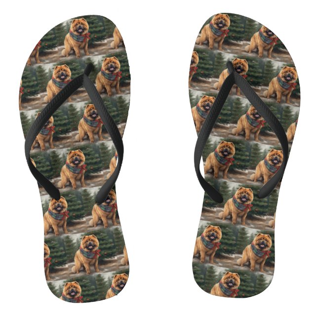 Tongs Chien Chow Chow dans la neige de Noël (Semelle)