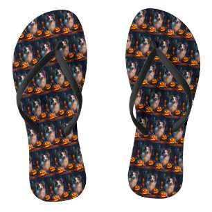Tongs Chien de berger des Shetland Halloween avec citrou