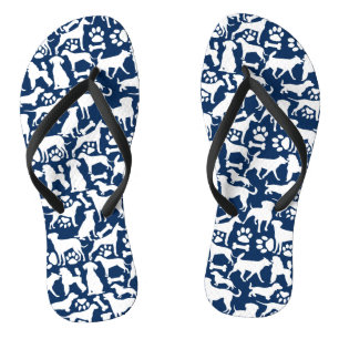 Tongs Chiens et pattes motif 02.b DBlue BG