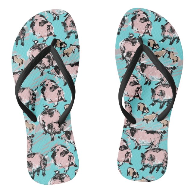 Tongs Chine Année du Cochon 2019 Dessin original Bleu F- (Semelle)