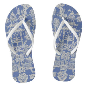 Tongs Chinoiserie bleue et blanche