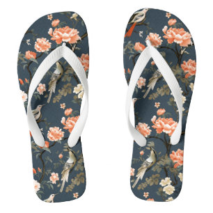 Tongs Chinoiserie sur Denim Blue