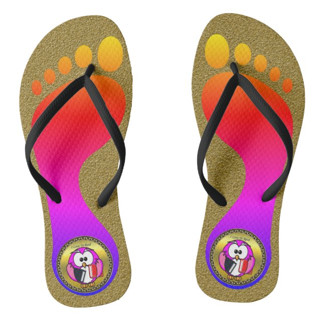 Tongs Chouette rose et blanche tenant des livres scolair (Semelle)