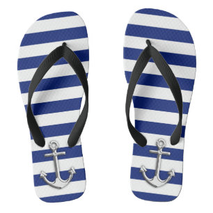 Tongs Chrome Comme Ancre Nautique Marine Bleu Stripes