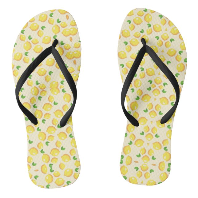 Tongs citron jaune tropical motif sur beige (Semelle)