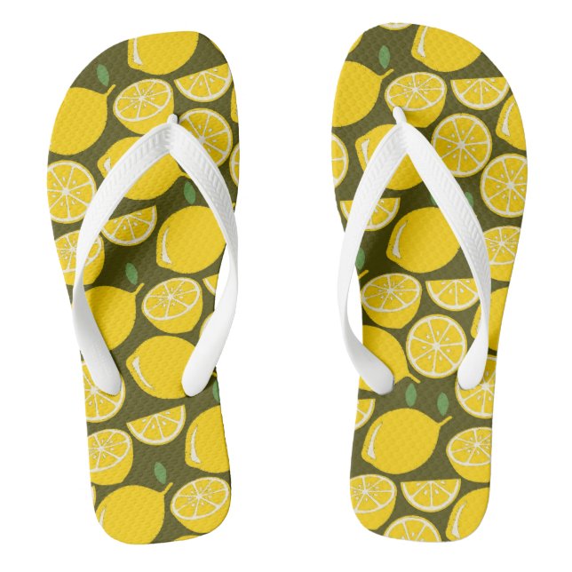 Tongs Citrons jaunes et motif vert olive : Citrus modern (Semelle)