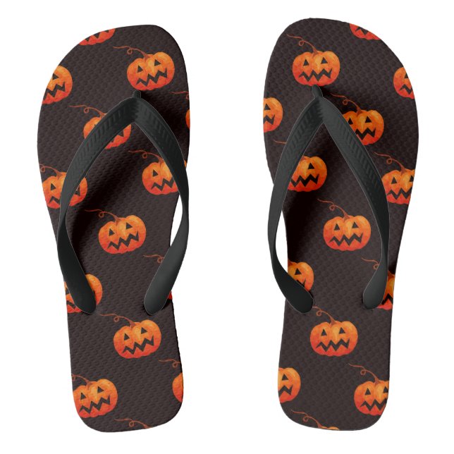 Tongs Citrouilles d'Halloween, Citrouilles Orange Farce  (Semelle)