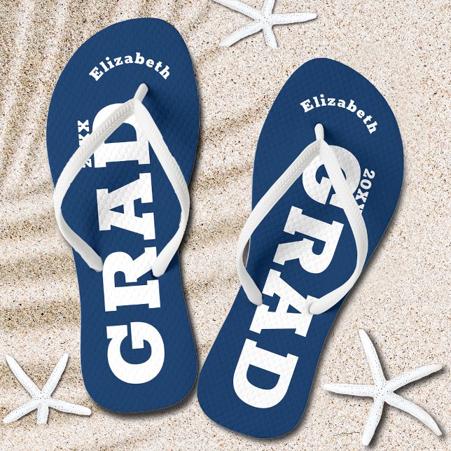 Tongs Classe supérieure Bleu et Blanc (Blue and White Graduation Senior Class Flip Flops)