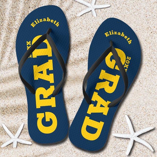 Tongs Classe supérieure Bleu et Jaune (Blue and Yellow Graduation Senior Class Flip Flops)