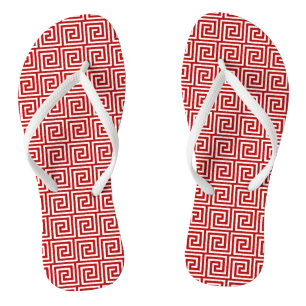 Tongs Clé grecque, rouge profond et blanc
