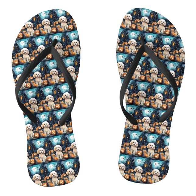 Tongs Cockapou d'Halloween avec la peur Citrouille (Semelle)