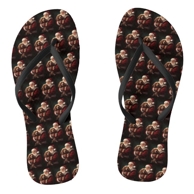 Tongs Cocker Spaniel avec le Père Noël Festif de Noël (Semelle)