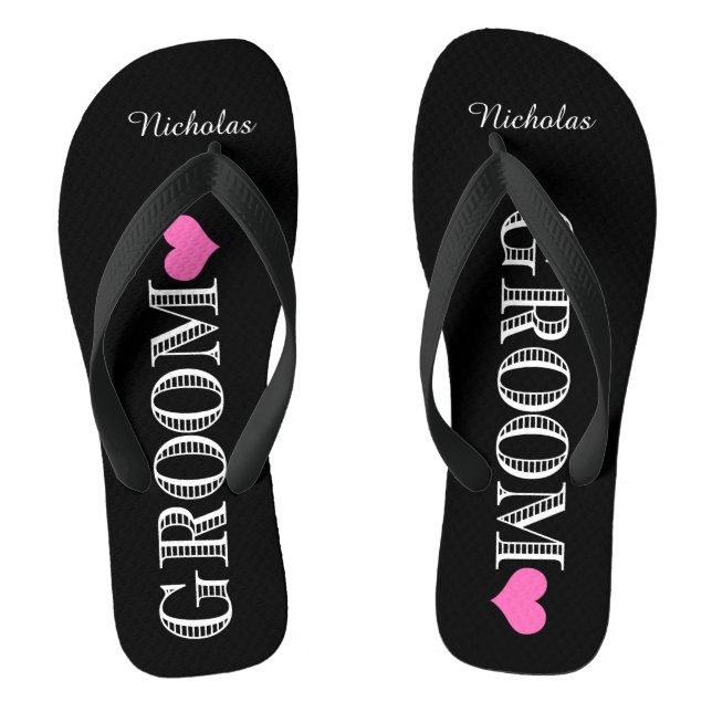 Tongs Cœur noir/rose du marié (Semelle)