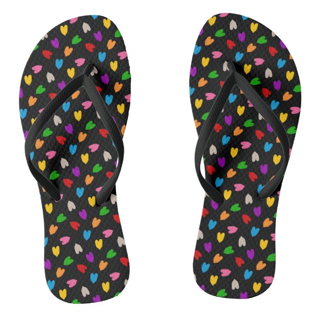 Tongs Cœurs Amour Colorés Motif Design Noir  (Semelle)