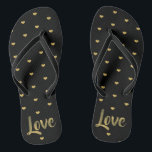 Tongs Coeurs d'amour Black & Gold<br><div class="desc">Très tendance et très chic,  offrez-vous ou une personne spéciale à ce coeur d'amour noir et or tongs.</div>