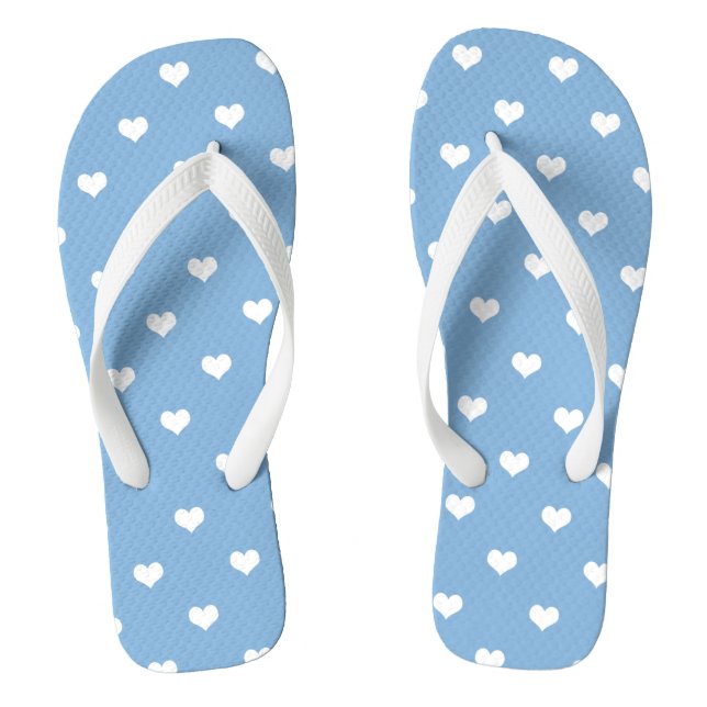 Tongs Coeurs d'amour blanc sur le bleu bébé (Semelle)