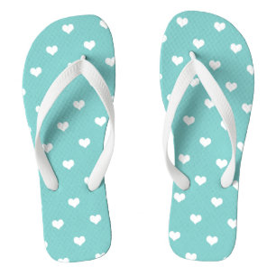 Tongs Coeurs d'amour blanc sur turquoise