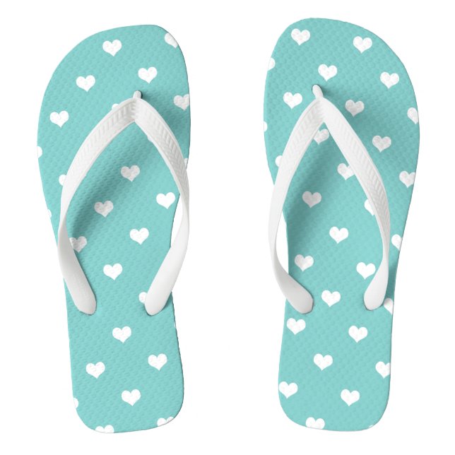 Tongs Coeurs d'amour blanc sur turquoise (Semelle)