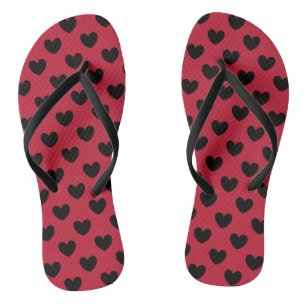 Tongs Cœurs pois noirs sur fond rouge