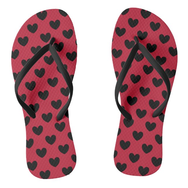 Tongs Cœurs pois noirs sur fond rouge (Semelle)