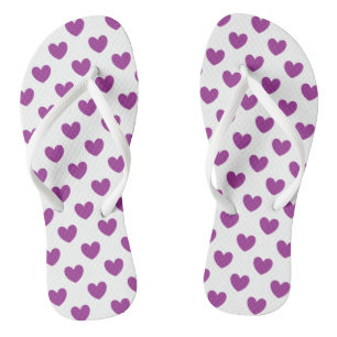 Tongs Coeurs polka violet sur blanc