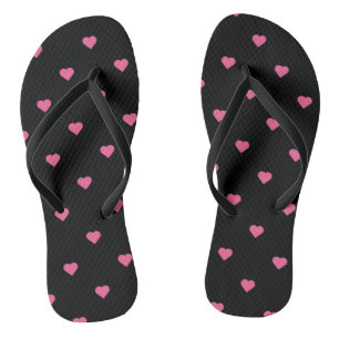 Tongs Cœurs roses sur fond noir