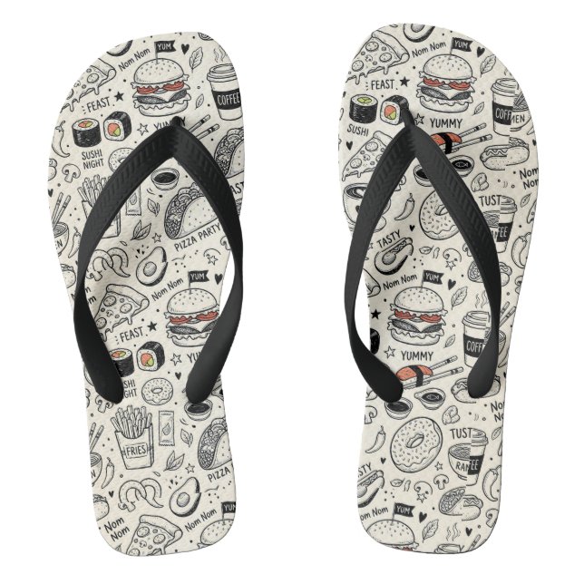 Tongs Coffee & Café Doodle Pattern –Cute Hand Drawn Food (Semelle)