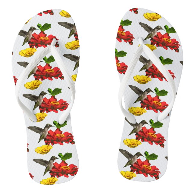 Tongs Colibri aux fleurs de Zinnia Flip Flops (Semelle)