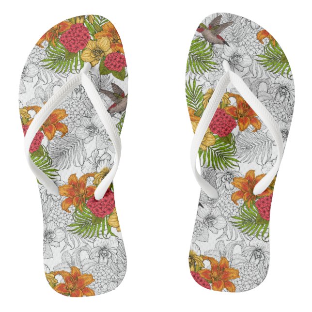 Tongs Colibris et bouquet tropical (Semelle)