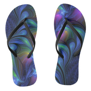 Tongs Coloré Lumineux Abstrait Bleu rose Vert Fractal