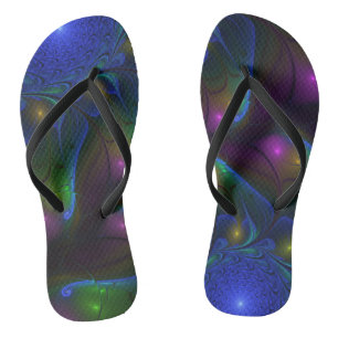 Tongs Coloré Lumineux Abstrait moderne Trippy Fractal