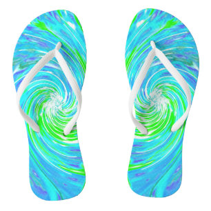 Tongs Cool Abstrait Retro Aqua et Lime Green Swirl