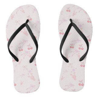 Tongs Coquette Style Flip-Flops with Bunnies & Cherries 