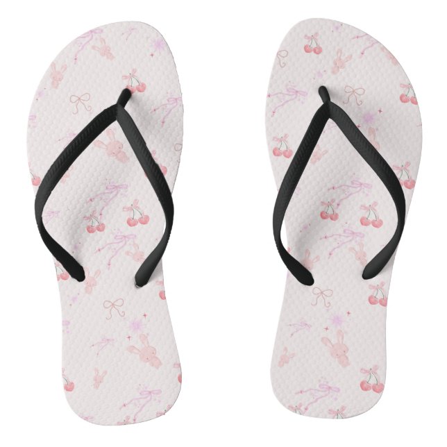 Tongs Coquette Style Flip-Flops with Bunnies & Cherries  (Semelle)
