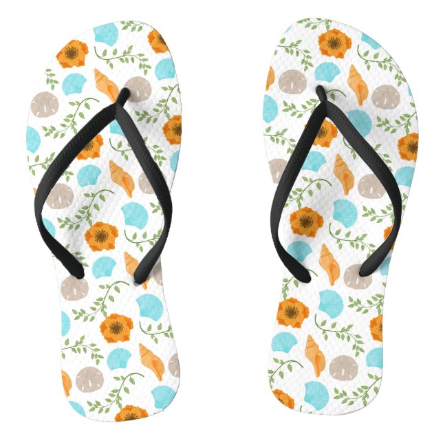 Tongs Coquilles Marines Fleur Orange (Semelle)