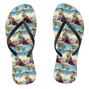Tongs Corgi on Beach, cadeau d'été pour les amoureux de
